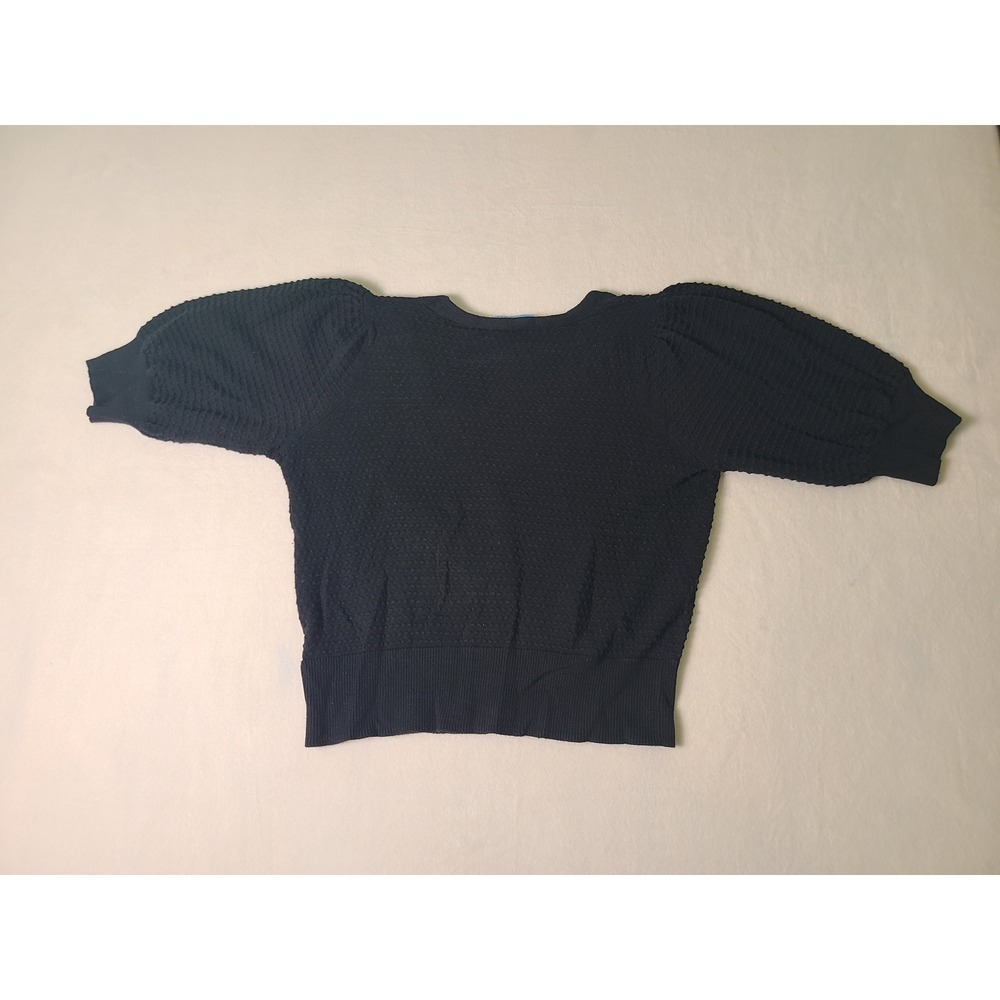 Draper James M Cardigan Preppy Classic Black Puff Sleeve Gold Button Sweater